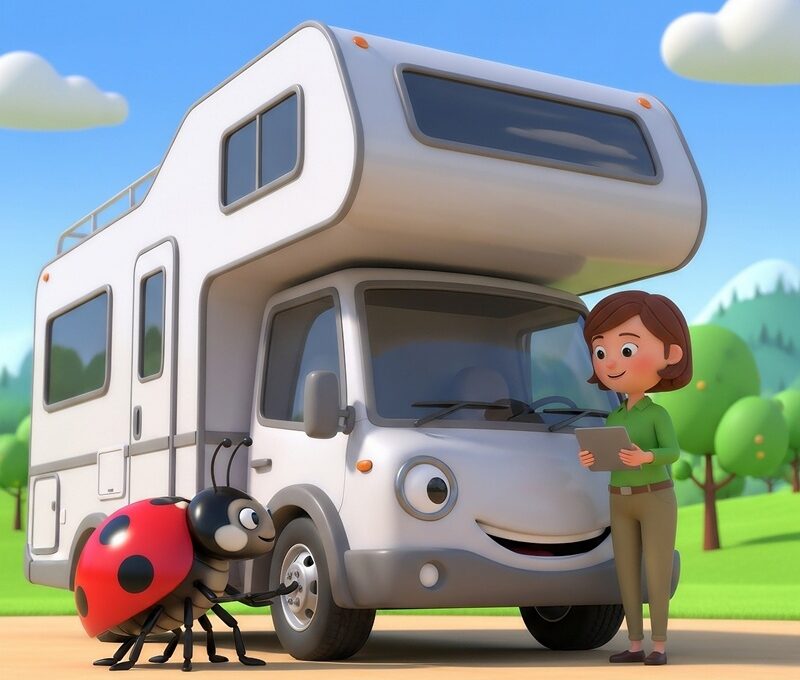 キャンピングカーを返却しているところ